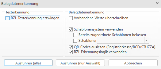 Belegdatenerkennung Einstellungen