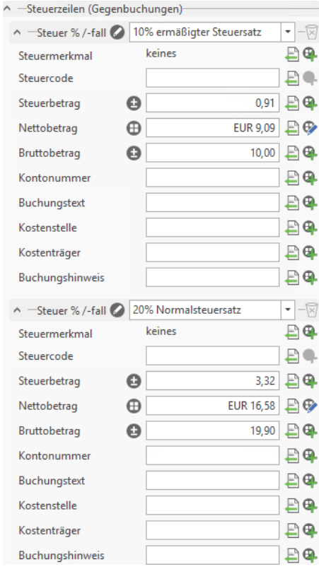 Ansicht Steuerzeilen