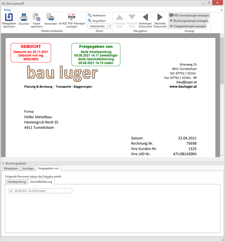 Ansicht Gebuchte Belege