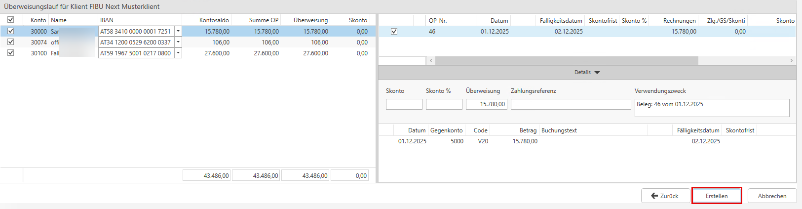 Überweisungslauf Erstellen