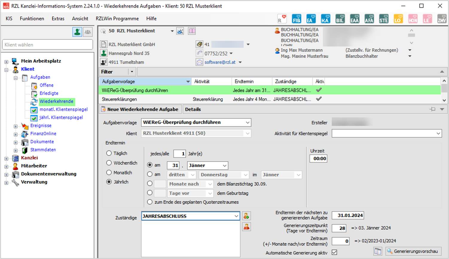 wiederkehrende Aufgabe WiEReG
