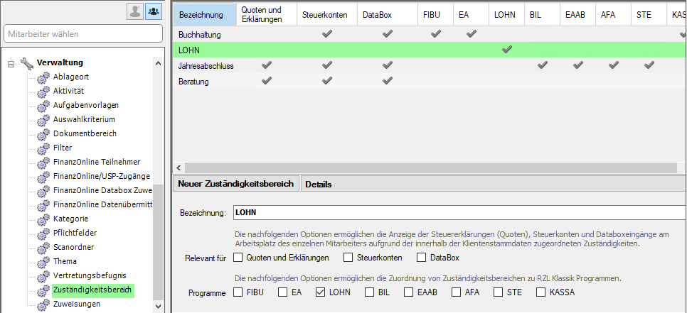 Zuständigkeitsbereich Verwaltung