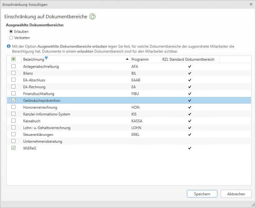 Einschränkung auf DB erlauben