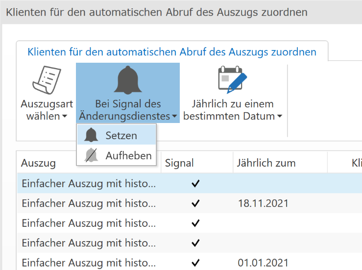 Signal des Änderungsdienstes