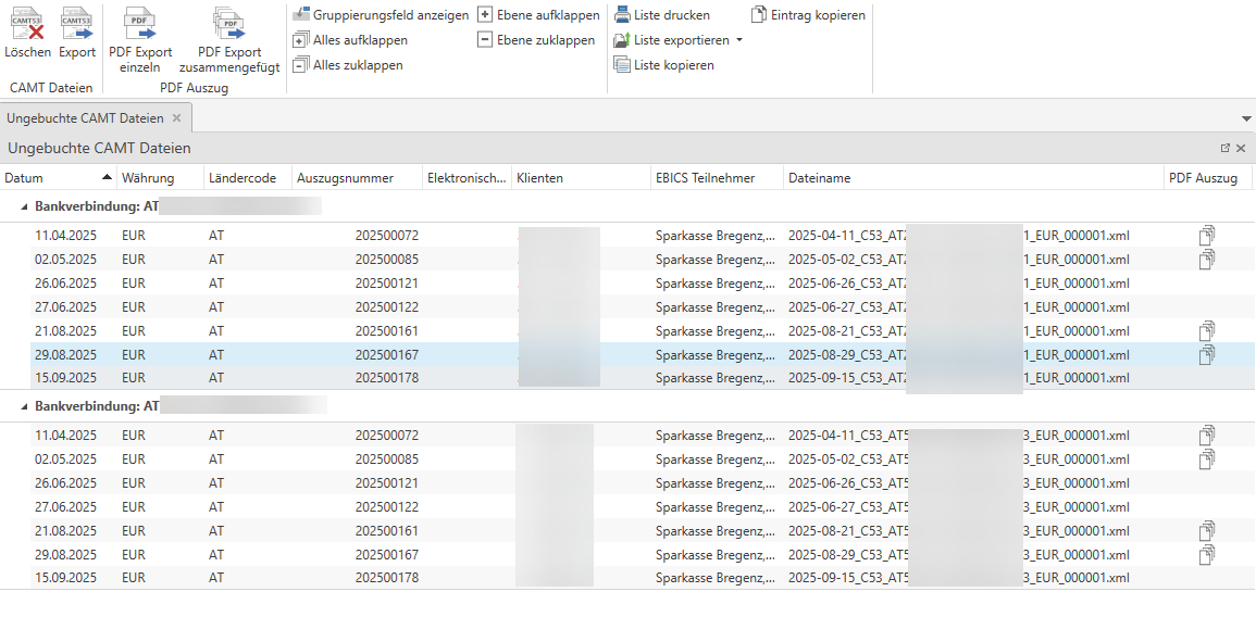 Ungebuchte CAMT Dateien