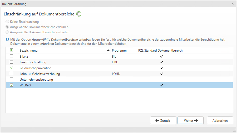 Zuordnung WiEReG DB zu Mitarbeiter
