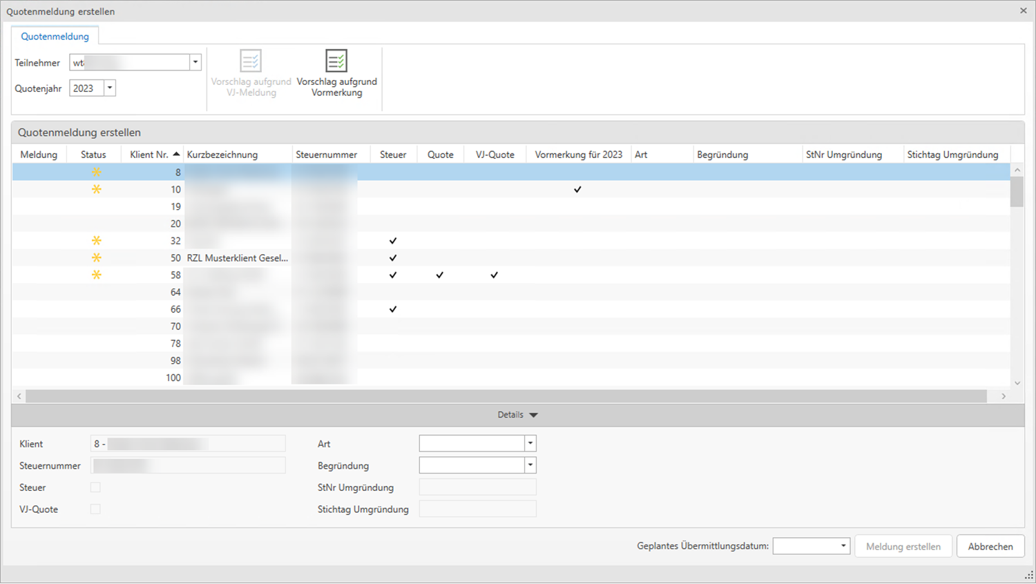 Quotenmeldung erstellen