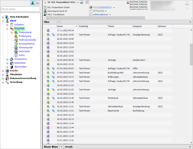 Beschreibung der Anzeige der Klientendaten I