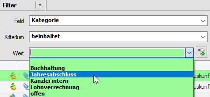 Anzeige der Filterfunktion