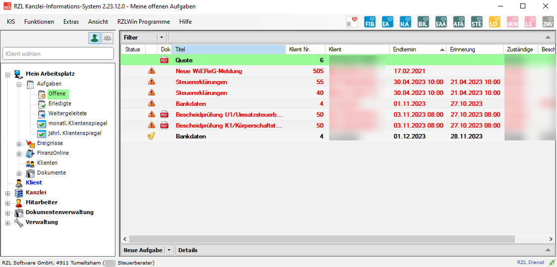 Ansicht KIS nach Programmstart