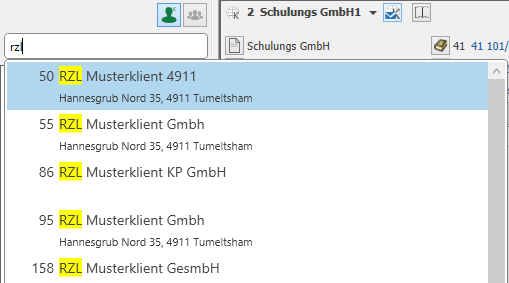 Suche nach Klientennamen