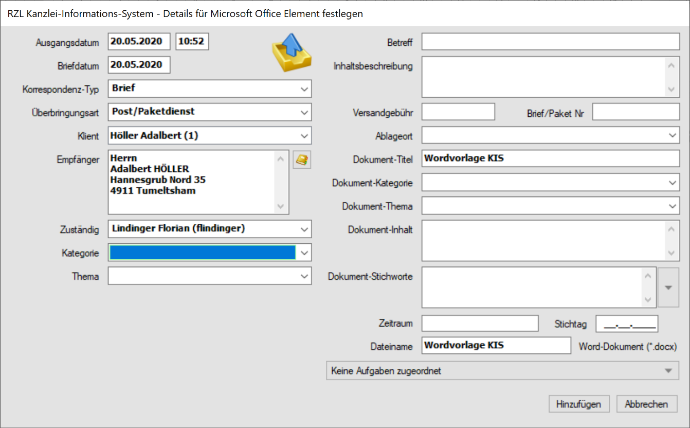 Brief ins KIS übernehmen II