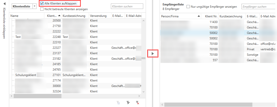 Empfängerliste erstellen/bearbeiten