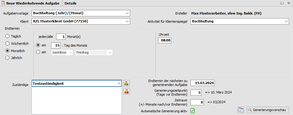 neue wiederkehrende Aufgabe