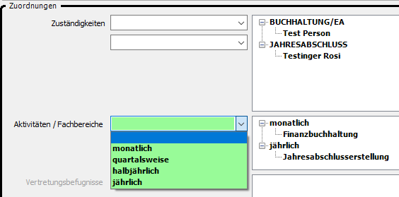 Zuordnungen Aktivitäten und Fachbereiche
