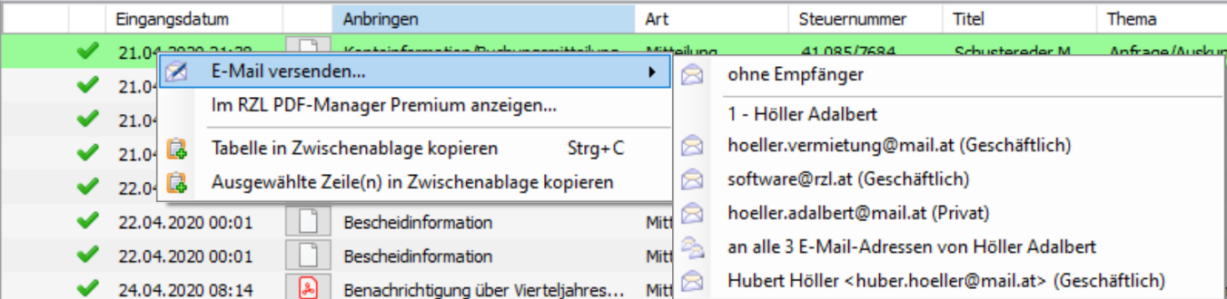 Databoxliste - Sonderfunktionen
