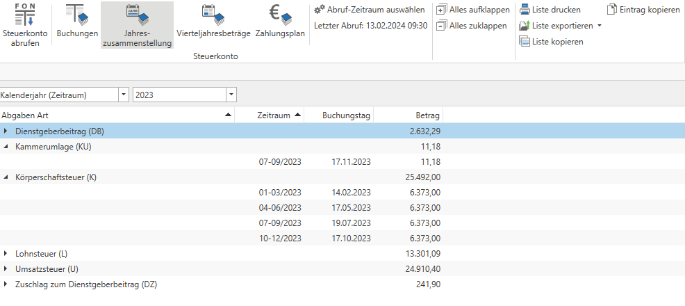 Jahreszusammenstellung Klient