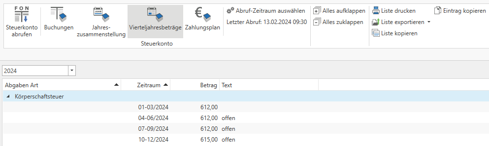 Vierteljahresbeträge Klient