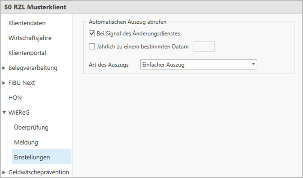 WiEReG Einstellungen