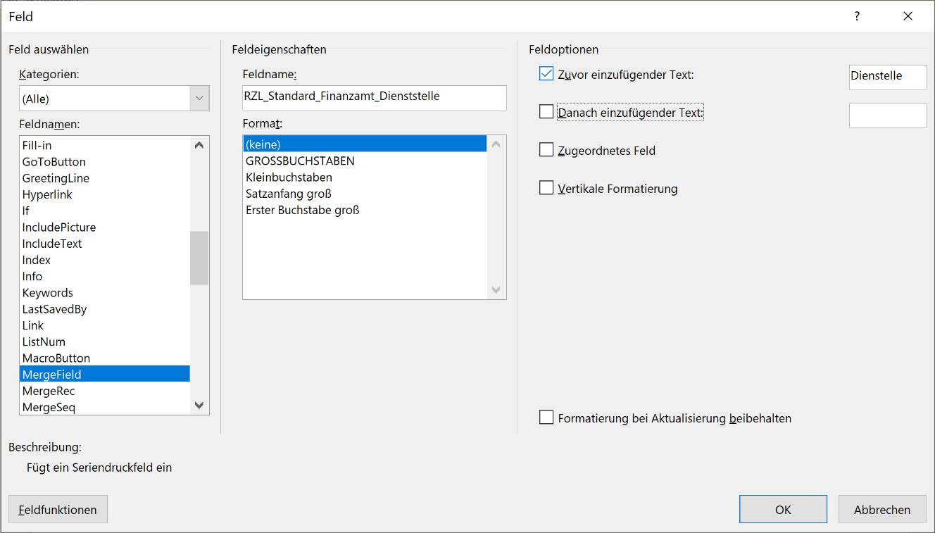 Text vor Platzhalter II