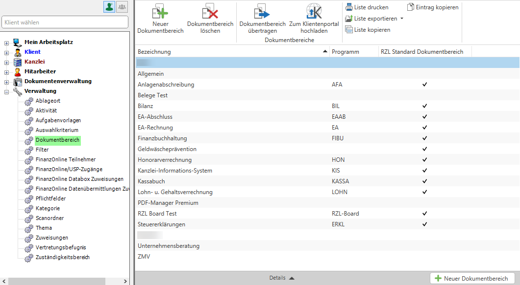 Dokumentbereich RZL Standard