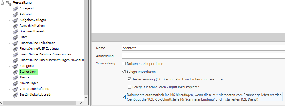 KIS - Verwaltung Scanordner
