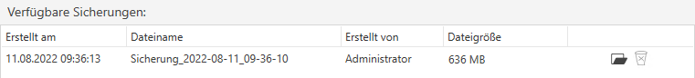 RZL-Admin Verfügbare Sicherungen