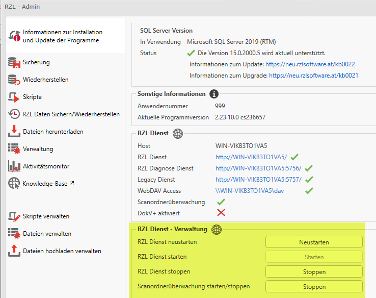 RZL-Admin - Verwaltung RZL Dienst