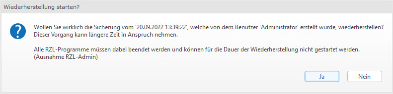 RZL-Admin Wiederherstellung starten