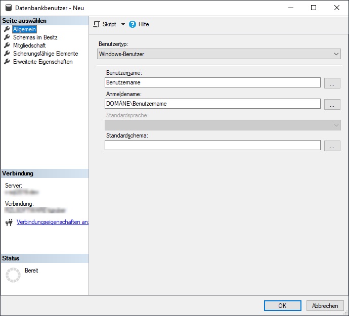 SQL Server Management Studio - Dialog Datenbankbenutzer - Neu
