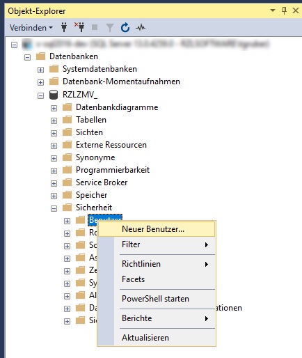 SQL Server Management Studio - Objekt Explorer - Neuer Benutzer
